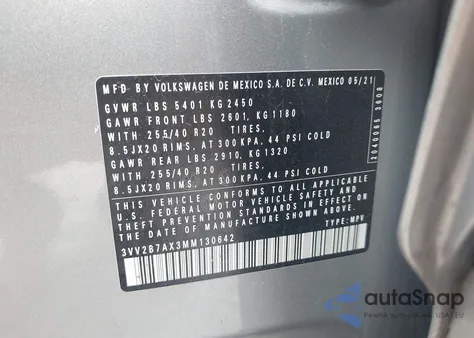 2021 Volkswagen Tiguan 2.0T Se/2.0T Se R-Line Black/2.0T Sel from USA, damaged, VIN 3VV2B7AX3MM130642